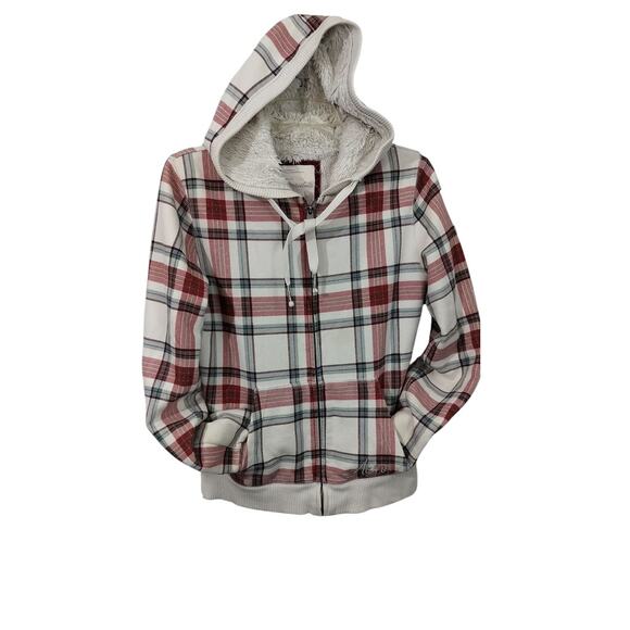 4146) Y2K Aeropostale Plaid Preppy Fur Full Zip Hoodie Large - Picture 1 of 8